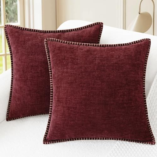 CaliTime Decorative Couch Throw Pillow Covers 24 X 24 Inches Burgundy by CaliTime