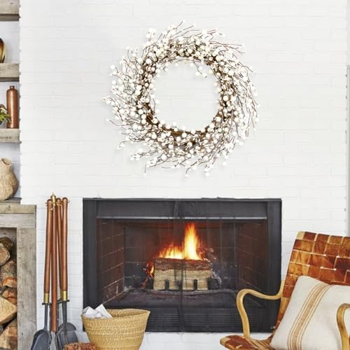 JINGHONG Winter Wreaths for Front Door 20 Inch Artificial Winter Wreath White Berry Wreath for Indoor Outdoor Window Wall Christmas and Winter Celebration - Image 2