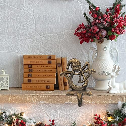 Retro Christmas Stocking Holders for Mantel - Set of 4 Vintage Heavy Hangers for Fireplace Decorations - Reindeer, Snowflake, Santa, Snowman Hooks - Image 4