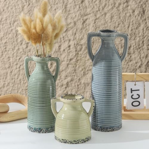 Ceramic Vase Set of 3, Rustic Crackle Farmhouse Vases for Home Decor - Image 6