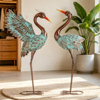 37" Blue Heron Statue Outdoor Decor, Large Metal Cranes, Patina by Unknown