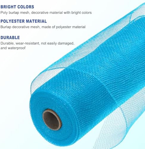 MECCANIXITY 3pcs 10 Inch Poly Burlap Mesh for Wreath, Decorative Mesh Fabric Ribbon 10 Yard for Fall Easter Christmas Flower Bow, Lake Blue - Image 3