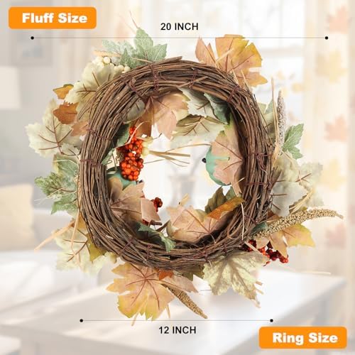 Fall Wreaths for Front Door 20in, Artificial Autumn Leaves Blue Pumpkins Orange Berries, Farmhouse Fall Wreath, Autumn Wreath, Blue Fall Wreath for Thanksgiving Wall - Image 2