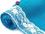 VDS Pack of 15, Burlap Table Runner with White Lace Edge, 100% Natural Jute Rustic Hessian Table Cloth Centerpiece for Wedding Birthday Party Banquet Table Decoration (Size 12X108 Inch)(Teal) - Image 5