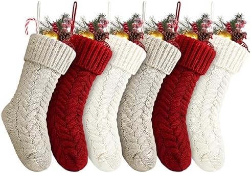 Fesciory 18 Inch Christmas Stockings, 6 Pack Large Cable Knit Xmas Decor by Fesciory