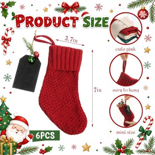 Zubebe 12 Pcs Christmas Mini Stockings Knitted Stocking, White Red Green - Image 4