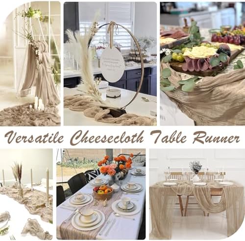 12 Pack Nude Cheesecloth Table Runner 35x120 Inch, Boho Light Brown Cheese Cloth Table Runner Long Tan Gauze Runner for Wedding Party Bridal Baby Shower Holiday Table Decor - Image 4