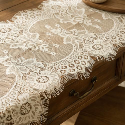 12 Pack Beige Lace Table Runners Beige Rustic Lace Fabric Table Runners - Image 4