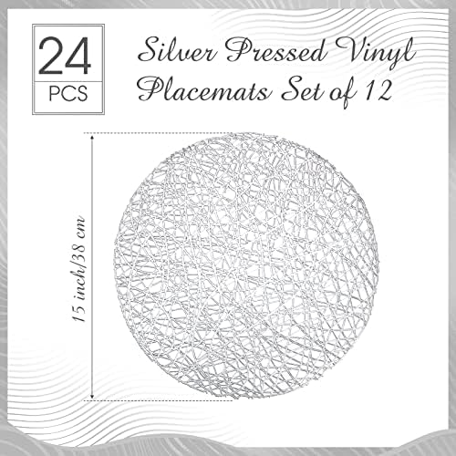Sieral 24 Packs Round Placemats 15 Inch Hollow Out Pressed Vinyl,Silver - Image 2
