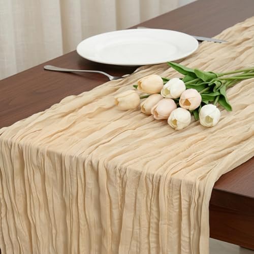 8 Pack Sand Cheesecloth Table Runner 120 Inch Boho Wedding Decor by Fixwal