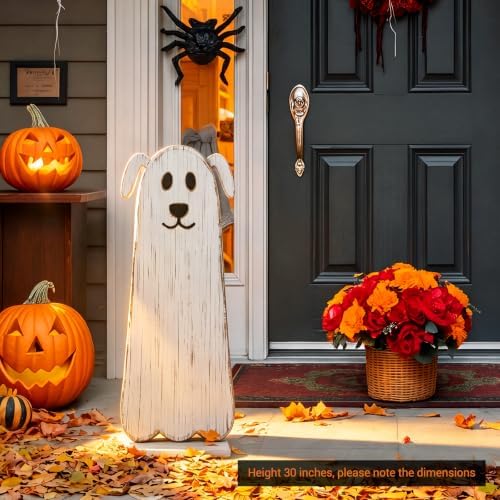 Novabright 30.2 H Halloween Ghost Dog Porch Sign Standing Wooden Decor - Image 4