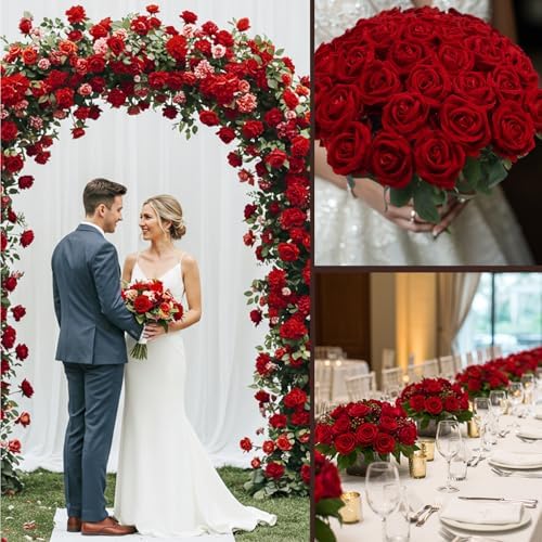 Auihiay 104pcs Red Roses Artificial Flowers, Realistic Faux Red Roses - Image 3