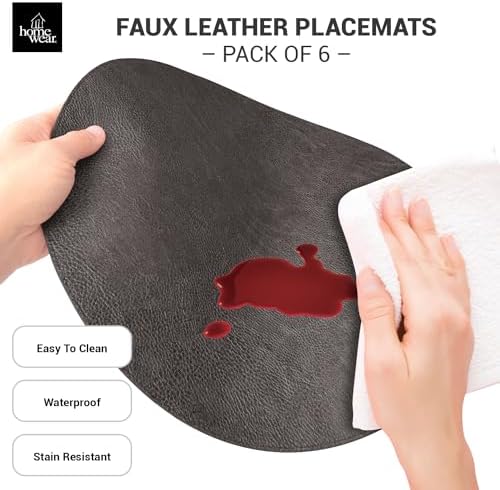 Morgan Faux Leather Round Set of 12 Placemats, 15", Black, Heat Resistant, Stain Resistant, Non-Slip, Reversible, Durable Table Mats for Kitchen, Dining Table, Indoor Washable Use - Image 5