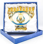 Mosaic Artistic Jeweled Menorah (Hand-Painted Jeweled Mosaic Blue & Gold - Harp)… - Image 2