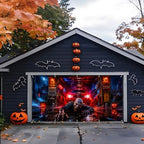 7x16ft Halloween Garage Door Banner Decorations, Scary Zombie Crawling Out of Garage Cover Background, Large Haunted House Backdrop with Beware Signs and Evil Pumpkins Outdoor Wall Party Supplies - Image 5