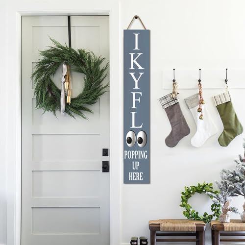 Blue IKYFL Popping Up Here Welcome Porch Board 8x48inch Rustic Funny Welcome Stangding Sign and Porch Leaner for Front Door Spring Farmhouse Rustic Vertical Porch Yard Decorations - Image 2