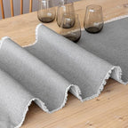 Over&Back 18x90 Woven Frayed Chambray Cotton Table Runner - Washable Table Runners for a Custom Home Decor Tablescape - Hand-Finished Frayed Edges - Coffee Table, Dinner Table, Living Room - Grey - Image 6