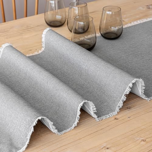 Over&Back 18x90 Woven Frayed Chambray Cotton Table Runner - Washable Table Runners for a Custom Home Decor Tablescape - Hand-Finished Frayed Edges - Coffee Table, Dinner Table, Living Room - Grey - Image 6