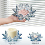 Large Crystal Lotus Tealight Candle Holder for Up to 6" Diameter Pillar Candle Plate Candlestick,Chunky Glass Votive Stand for Wedding, Party, Table Centerpiece Decor and Yoga Meditation (2, Blue) - Image 6