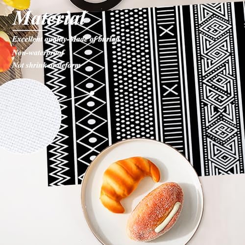 Shrahala Traditional African Geometric Placemats, Black and White Tribal Ethnic Table Mat Linen Burlap Washable Double-Deck Heat Insulation for Dining Table Kitchen Table Set of 6 (12 X 18 Inch) - Image 5