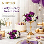 NUPTIO Flower Balls Centerpieces for Tables: 6 Pcs Purple White Fake Roses - Image 2