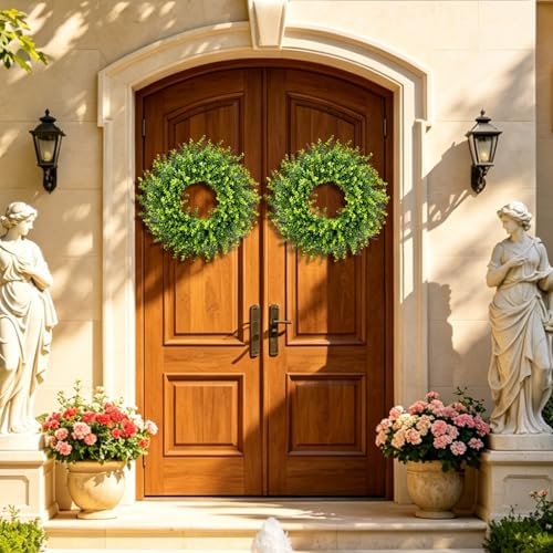 26” Boxwood Wreaths for Front Door All-Season Green Wreath - Image 6