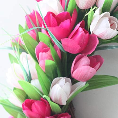 IUIBMI 20 Inches Artificial Door Wreath Spring Tulip Wreath for Front Door, Mothers Day Artificial Flower Wreaths with Pink Tulips for Wall Window Party Wedding Decor - Image 4