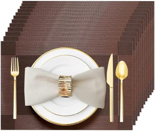 Brown Vinyl Placemats Set of 12, Heat Resistant Table Placemats by Uolr