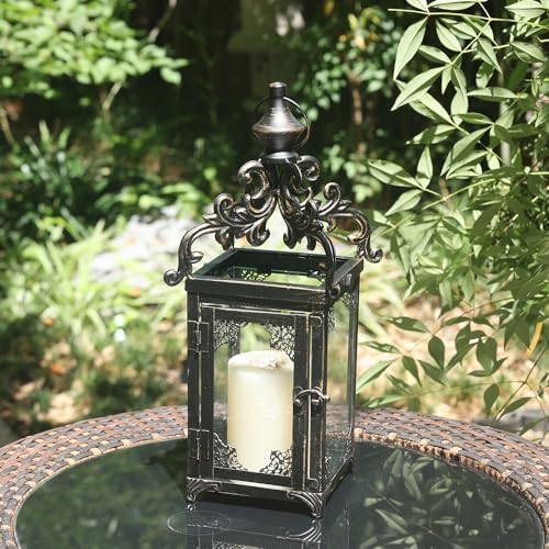 NEEDOMO Set of 2 Lanterns Decorative Indoor Hanging Lantern Outdoor,Vintage Metal Tabletop Decor Lantern for Patio Rustic Home, Candle Holders with Clear Glass, Home Kitchen Coffee Table Livinig Room - Image 5
