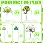 Zeyune 9 Pcs St. Patrick's Day Flower Decorations Artificial Shamrock Centerpiece Table Green Rose Clover Branches Fake Gerbera Picks Floral Arrangement for Irish Decor Farmhouse Home Party Supplies - Image 2
