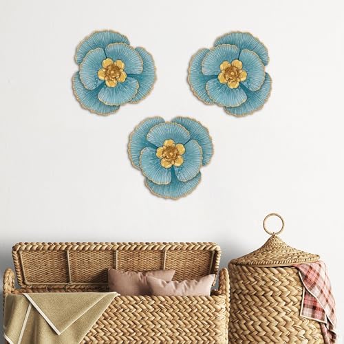 3 Pcs Metal Flower Wall Art Set 10 Inch Rustic Modern Floral Sculpture - Image 5