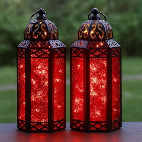 Vela Lanterns Decorative Indoor Red Fairy Light Candle Holder, M, 2-Pack by VelaCandleLanterns