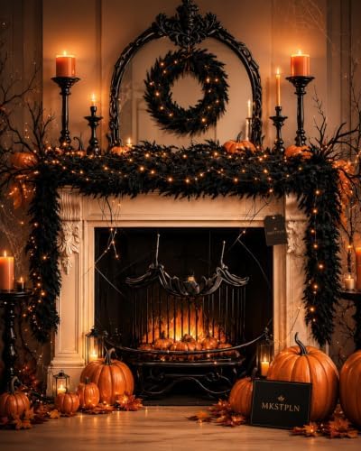Halloween Fireplace Decor Set with LED Lights Black Vine Garland for Mantel by Unknown