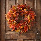 24 inch Berry Branches Fall Wreath for Front Door with Colorful Leaves - Image 6