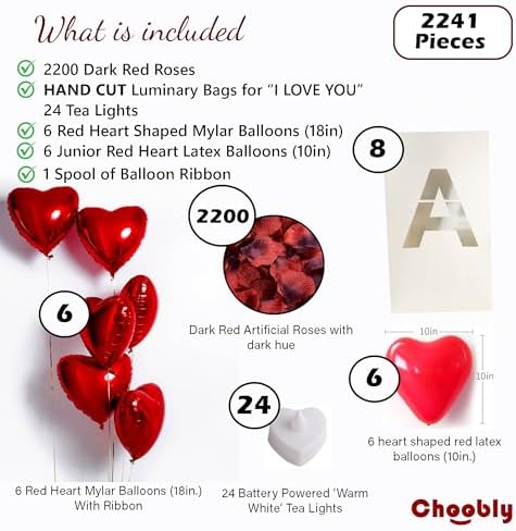 I Love You Luminary Bags with LED Tea Light Candles, Balloons, and Rose Petals – Romantic Decorations for Proposals, Anniversaries, and Special Moments - Image 3