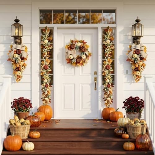 Valery Madelyn 6ft Fall Garland for Mantle with Pumpkins - Image 4
