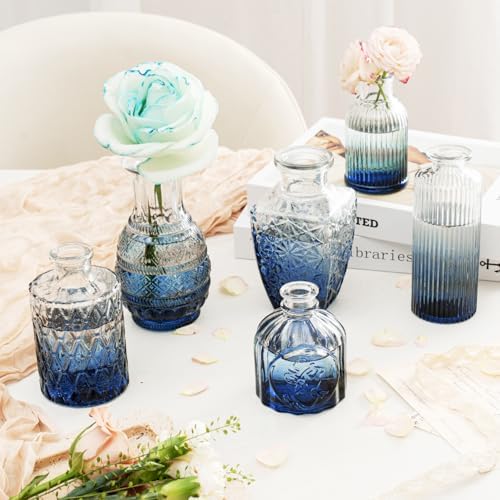 Clear Gradient Blue Glass Bud Vase Set of 22 Pcs,Small Bud Vases in Bulk,Glass Crystal Flower Vases Table Centerpieces for Party Event Wedding Decor Baby Shower Decorations (Gradient Blue, 22 Pcs) - Image 5