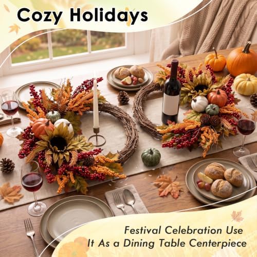 Fall Wreaths, 2 Pack, 20" Front Door Decor, Artificial Pumpkin - Image 7