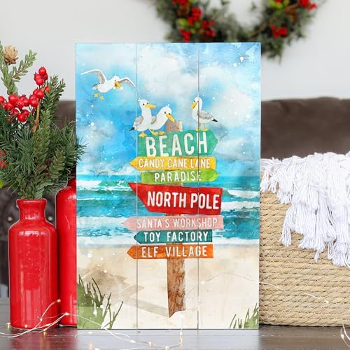 Simply Said, INC Beach Christmas Directions Sign, Rustic Pallet 16 x 10.5 Wall Art with North Pole Direction Arrows Coastal Holiday Decor, RUS1538 - Image 4