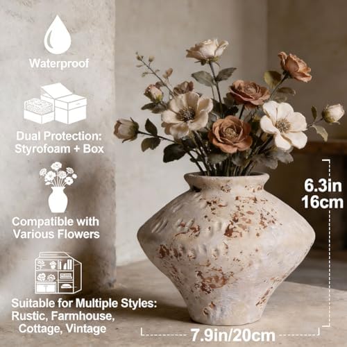 Wabi Sabi Rusty Vintage Vase, 6.3" Tall Wabi Sabi Decor Rustic Farmhouse Pottery Vase for Centerpiece, Textured Pottery Flower Vases for Home Decorative, Table, Living Room, Bedroom, Bathroom, Kitchen - Image 2