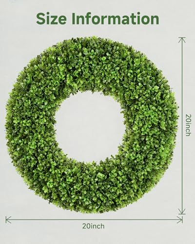 DDHS 19''Boxwood Wreaths for Front Door，Artificial Spring Wreaths for Farmhouse Wedding Green Year Round Indoor Outdoor for Fall Summer Christmas Wreath Home Decorations-Green - Image 2