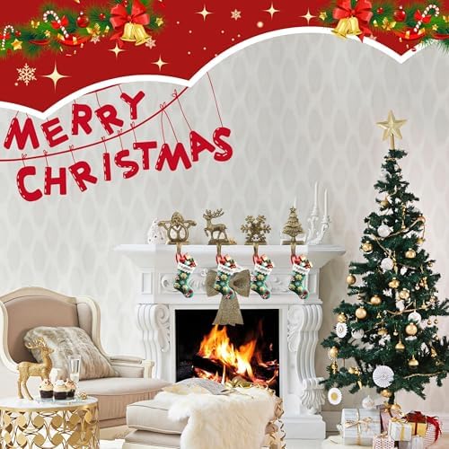 OCTERIC 4Pcs Stocking Holders, Reindeer Santa Snowflake Christmas Tree Metal Mantel Hooks, Anti-Slip Heavy Duty Solid Cast Iron Mantle Hangers Xmas Décor for Fireplace Holiday Indoor Decoration - Image 5