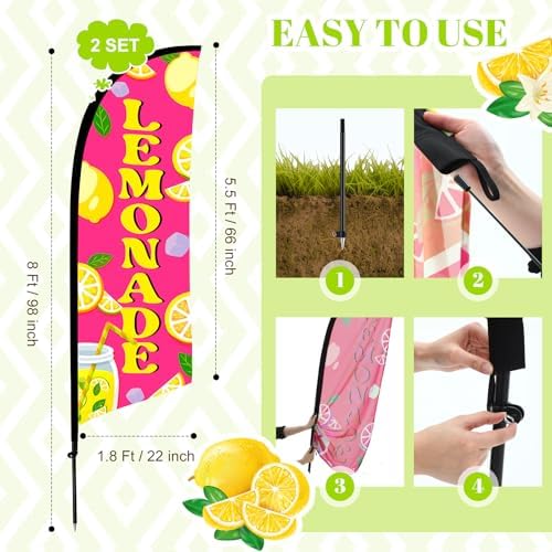 HunnmingRe 2 Set Pink Lemonade Feather Flag Kit, 8ft Advertising Swooper Flag Banner with Pole and Ground Stake for Business Restaurant Advertising Banner for Outside Ground - Image 4