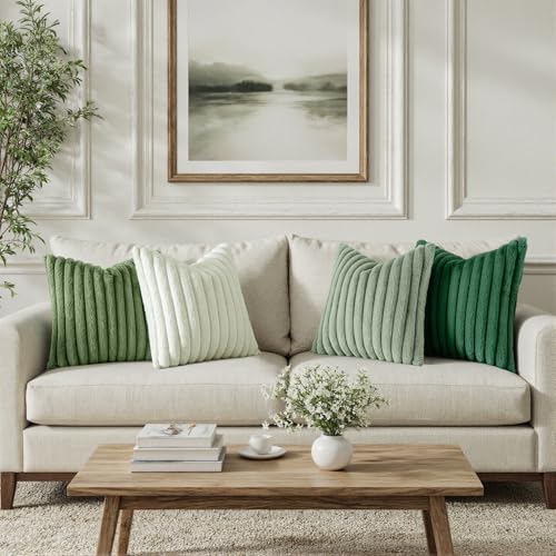 MIULEE Faux Fur Plush Decorative Throw Pillow Covers 20x20, Green - Image 2