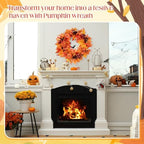 Yunlly 24 Inch Artificial Fall Wreath Autumn Maple Decor Autumn Front Door Wreath with Fake Pumpkin, Maple Leaves, Pine Cones for Outside Indoor Wall Thanksgiving Fall Decor - Image 4