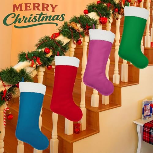Traditional Christmas Stockings for Family Holiday Decorations and Xmas Tree Fireplace (6, Navy Blue-Grain-Large) - Image 5