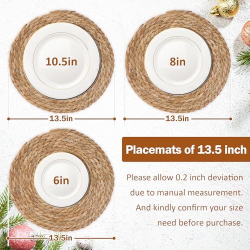 GENMOUS Woven Placemats Set of 12, 13.5" Round Placemats Natural Water Hyacinth Boho Placemat,Farmhouse Rattan Chargers for Dinner Plates,Rustic Braided Wicker Table Mats for Dining Table,Home,Wedding - Image 3