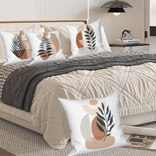 Boho Abstract Throw Pillow Covers 24"x24" Set of 4, Plant Leaves Geometric Minimalist Aesthetic Pillowcase for Sofa Chair Couch Bed Living Room Office Garden Patio Farmhouse Decorative - Image 4