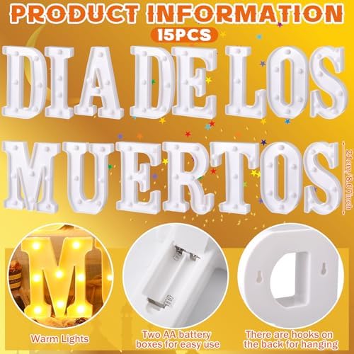 Aurelema 15 Pcs Day of the Dead Decorations, LED Letter Lights Signs - Image 3