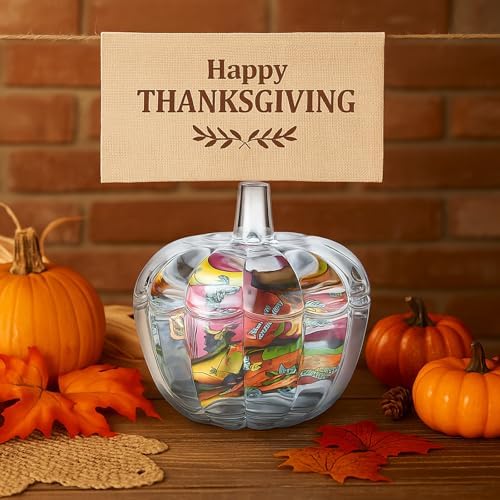 Tanlade 12 Pcs Glass Pumpkin Candy Jar Thanksgiving Candy Bowl Jars with Lids Pumpkin Container with Cover Transparent Target Glass Dish for Thanksgiving Home Party Wedding Decoration - Image 3
